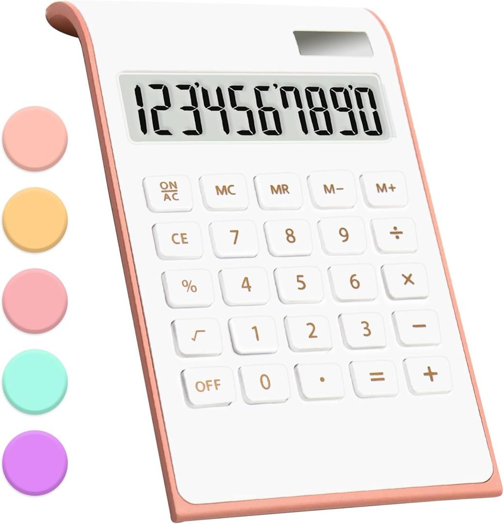 Rose Gold Office Calculator Accessories, 10 Digit Solar & Battery Powered Desktop Calculator with Large LCD Display, Pink Rose Gold Office Calculator Accessories, 10 Digit Solar & Battery Powered Desktop Calculator with Large LCD Display, Pink