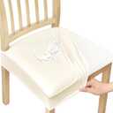 Smiry Waterproof Pu Leather Seat Covers for Dining Room Chairs Set of 4, Stretch Fit Removable Washable Kitchen Chair Seat Slipcovers Protector, No Rear Covers, Beige