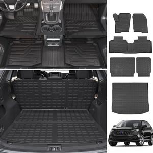 powoq Floor Mat Compatible with 2015-2024 Ford Edge Cargo Liner Backrest Mat TPE Trunk Mat Liner (Only Fit 5-Seater) Replacement for 2015-2024 Ford Edge Accessories (Trunk Mat+Backrest Mat+Floor Mat)