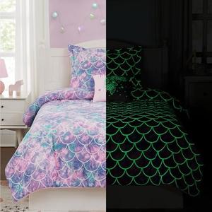 Kaleido Space Kids Comforter Set Full Size for Girls, Glow in The Dark Mermaid Bedding Set 1 Comforter, 1 Decor Pillow, 2 Pillow Shams