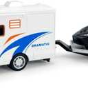 Toy Camper RV Trailer Towing Supercar Sports Model Car Diecast Motorhome Toys for Boys Pull Back Toy Cars, Beach Sandbox Outdoor Adventure Play Set, 3 4 5 6 Years Old Kids Toddlers Gifts, White