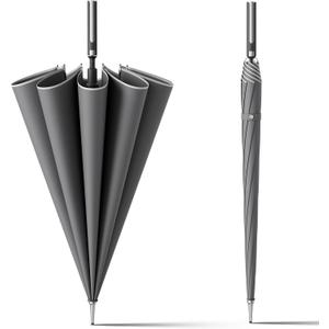 HOUSTIN 55/62 Inch Extra Large Golf Umbrella for Rain, Windproof Waterproof Automatic Open Stick Umbrellas for Adults and Family (Gray)