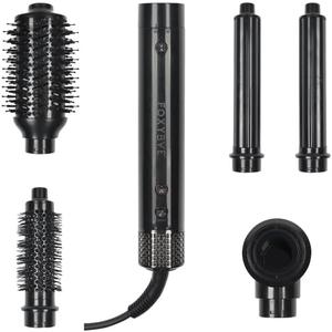 FoxyBae Super Styler Pro Interchangeable Hair Styler Wand Curling Iron Set - w/Drying Cylinder, Ceramic Blowout & Round Brushes, 2 Auto-Wrap Curlers - Frizz-Free, Smooth Hair (Black Rose-Gold) (5-in-1 Super Styler Pro Plus)