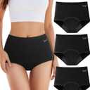 TANSTC Period Underwear for Women Heavy Flow Leakproof Panties Soft Fit Teens High Waisted Menstrual Panties-3 Pack (Large)