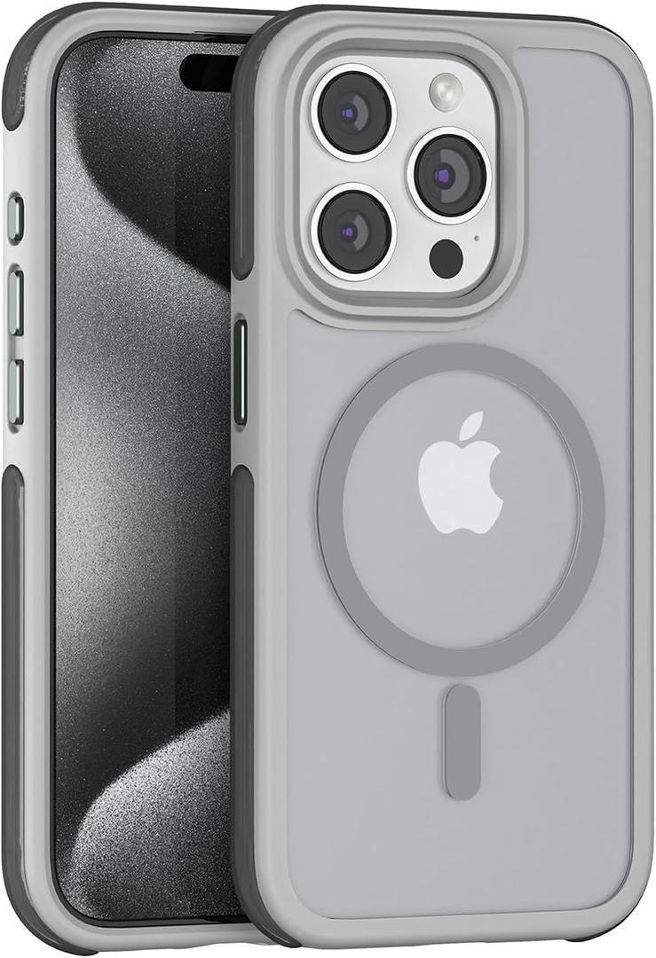 PULOKA for iPhone 15 Pro Max, Heavy Duty Shockproof Protection,Compatible with MagSafe Accessories,Drop Proof 15 Pro Max Cover(Gray)