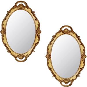 Eaoundm 14.5 x 10 inchs Oval Antique Decorative Wall Mirror Vintage Hanging Mirror (Gold 2 Pcs)