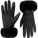 Women Touch Screen Gloves, Fleece Lined Winter Gloves for Ladies, Thermal Suede Gloves Fur Cuff for Girls Gifts, 2Packs