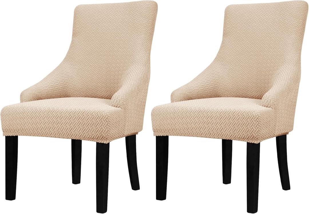 Lellen Stretch Wingback Chair Cover Slipcover - Reusable Wingback Side Chair Slipcover,Accent Chair Covers,Arm Protector Seat Cover,Wing Chair Covers for Dining Living Room Home2PCS (01 T-shaped Twill Taupe)