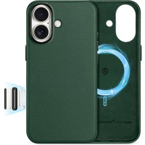 SHIELDON Genuine Leather Case for iPhone 17 6.3" 2025 | Compatible with Magsafe, [Camera Button Updated], Magnetic Wireless Charging, Slim Shockproof Metal Button Protective Phone Cover - Evergreen