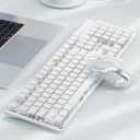 V3 Wireless Keyboard and Mouse with Single Backlit, Metal Panel, Bluetooth/2.4G Rechargeable Computer Keyboard and Mouse Combo Silent Lighted Full Size Cute Keyboards-White