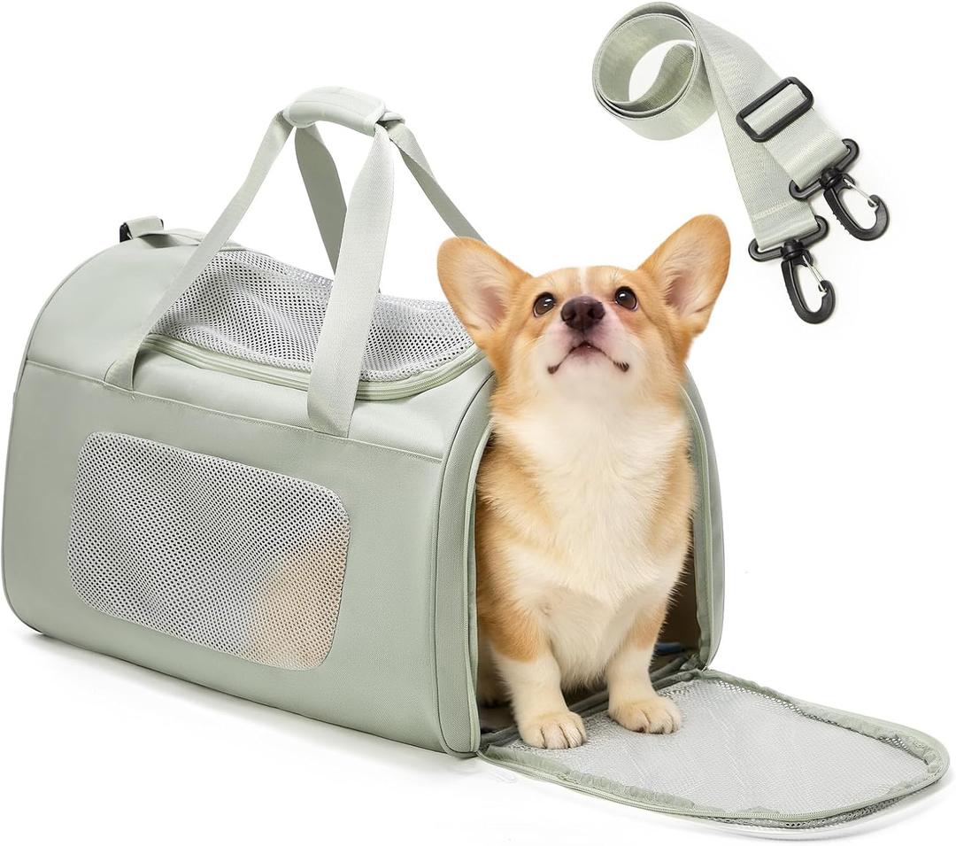 Extra-Large Cat Carrying Case Pet Dog Carrier Soft-Sided Cat Bag Airline Approved, Mesh Pet Carrier for Travel Outdoors with Shoulder Straps, Cat Carriers for Cats/Puppy/Dogs Up to 30Lbs, Mint Green