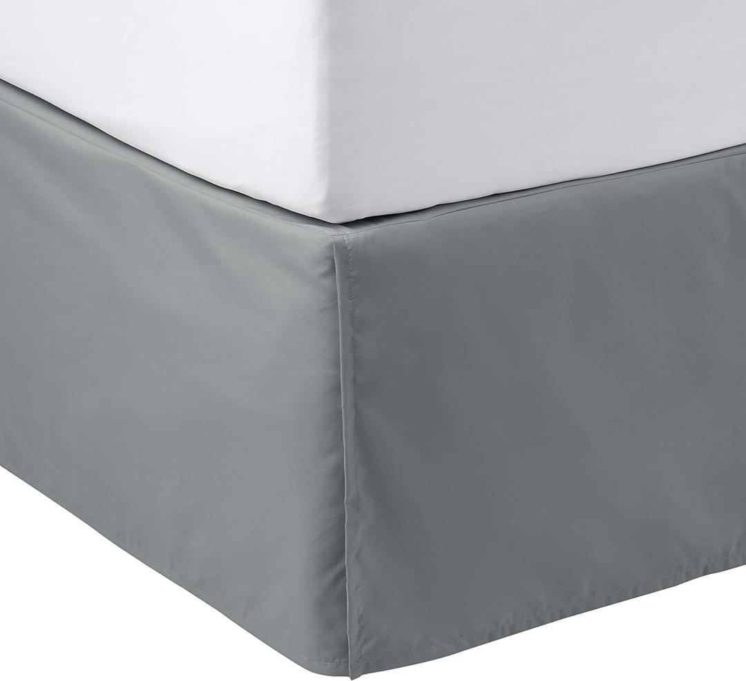 Amazon Basics Lightweight Pleated Bed Skirt, Machine Washable, Wrinkle and Fade Resistant, Queen, Dark Grey