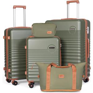 Luggage Sets 5 Piece, Suitcases with Wheels, Hardshell Suitcase Set, ABS Carry on Luggage Set with TSA Lock, Travel Luggage (Olive Drab)