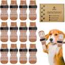 Dog Socks 12 Pack to Prevent Licking Paws, Anti Slip Dog Booties and Paw Protectors for Hardwood Floors Hot Pavement, Suitable for Small Medium Large Senior Dogs - Size Small,Brown