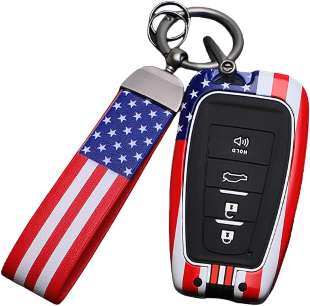 American USA Flag Key Fob Cover, Key Case,Keychain, Accessories Compatible with Toyota RAV4 Camry Avalon C-HR Highlander Prius GT86 (Model-D)