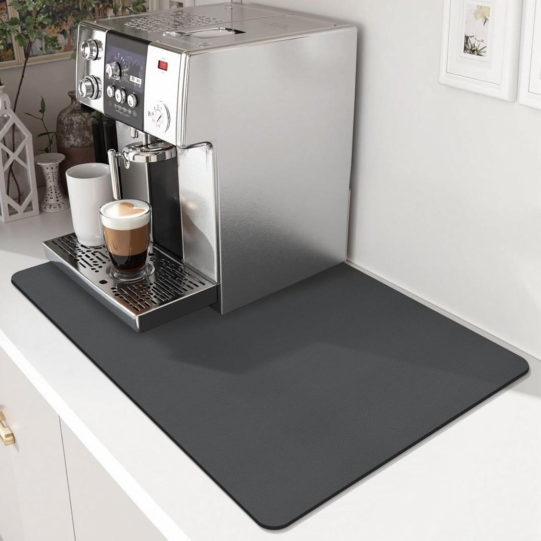 Coffee Mat,Absorbent Dish Drying Mat for Kitchen Counter, Coffee Bar Mat,Non-Slip Rubber Backed,Hide Stains & Quick Dry, for Espresso Machine,Coffee Station,Cups & Sink, 16" x 24"(Dark Grey)