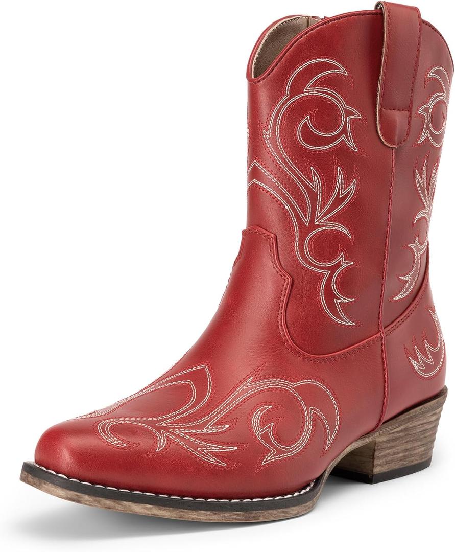 DREAM PAIRS Women's Cowboy Cowgirl Western Boots Embroidered Stitched Ankle Boots Square Toe Chunky Heel Fashion Short Booties with Zipper (7)