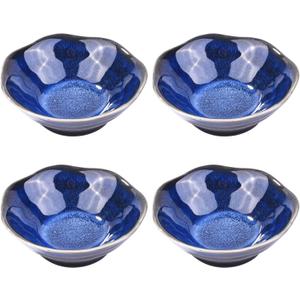 Japanese Soy Sauce Dishes Blue Vintage Ceramic Dipping Sauce Bowl Set of 4 Asian Dipping Cups for Side Dishes Ice Cream Nuts Sushi