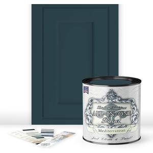 ALL-IN-ONE Paint, Mediterranean (blue teal), Quart - Durable cabinet and furniture paint. Built in primer and top coat, no sanding needed. Includes our 30 featured color card. (32 Fl Oz (Pack of 1))