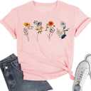 Cat Shirts for Women Flower Tee Shirts Dandelion T Shirt Vintage Floral Tee Tops Women Graphic Tees (M)