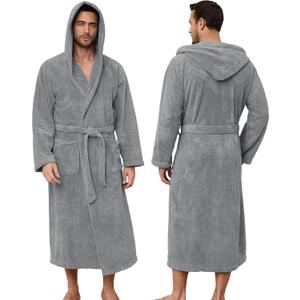 PJGGZ Men's Bathrobes with Hood, Soft Long Towel Robe for Men - Super Absorbent Quick Dry yet Warm S/M