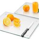 Tempered Glass Cutting Board for Kitchen, Clear Glass Board for Countertop, Heat Resistant, with Non-Slip Feet, 12x16" & 12x8" 2 Pcs Clear