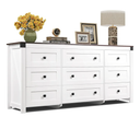 WLIVE Farmhouse Dresser for Bedroom, 63" Wide 9 Drawer Dresser Storage Organizer, Wood Chest of Drawers for Bedroom, TV Stand for 70 inch TV, for Living Room, Hallway, Ball Bearing Slide (White)