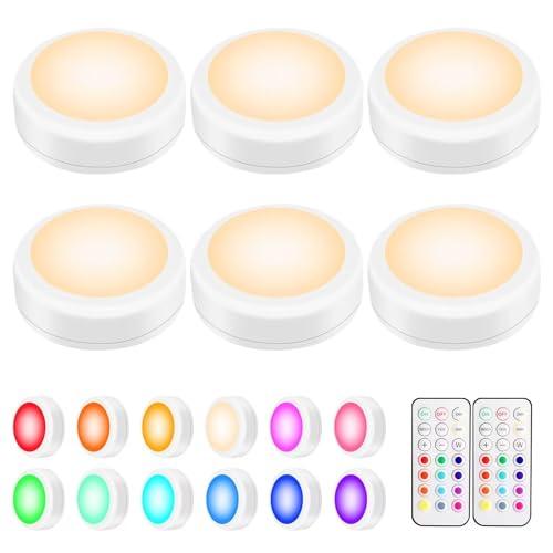 BLS LED Puck Lights with Remote Control, Wireless Under Cabinet & Closet Lighting, RGB 13 Color Changing Lights with Dimmer, Timer & AA Battery Operated, Push, Touch, Stick on for Night, Wall, 5 Pack