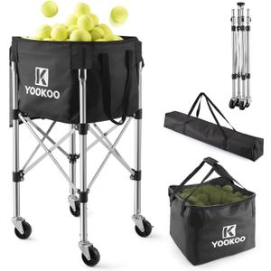 YooKoo Sturdy Tennis Ball Hopper Holds 200 Balls, Lightweight Tennis Ball Basket, Easy to Use Without Installation for Tennis Training and Teaching, 33-47"