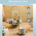 20Pcs Porcelain Tea Set for Adults, European Ceramic Tea Set Flower Ceramic Tea Cups, Teapot, & Saucers with Metal Holder for Women Tea Party (Blue)
