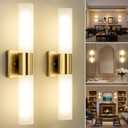 Kalium Bathroom Wall Sconces Set of Two, 21 Inch Modern Vanity Lights with Frosted Glass Shade, Bathrooms Vanity Lighting Fixtures for Mirror Bedroom Living Room Hallway (Gold)