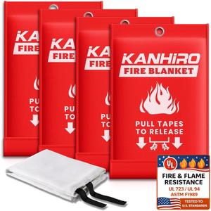 Emergency Fire Blanket for Home Kitchen - KANHIRO Prepared Fiberglass Fire Suppression Blanket Hero Great for School, Fireplace, Grill, Car, Office, Warehouse (4 Pack, 39 in X 39 in)