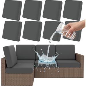 Smiry Waterproof Patio Cushion Covers, Stretch Outdoor Couch Slipcovers Replacement Washable Furniture Protector Sofa Chair Seat Cover for Dogs and Pets (8 Pcs, Dark Grey)