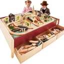 Tiny Land Large Wooden Train Table (47.9x35.2), 104PCS Train Set, 3 Storage Bins, Activity Playset for Kids Ages 3+