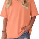 Oakgarden Girls' Shirts 5-14 Years Oversized Short Sleeve Summer T-Shirts V Neck Drop Shoulder Top Kids Casual Basic Cute Tee (Orange)