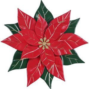 YEAHOME Chrismas Wall Decorations Indoor - 16 inch Metal Flower Wall Art Decor, Poinsettia Yard Garden Decor Hanging for Kitchen, Bathroom, Bedroom, Handmade Gift for Home, Indoor or Outdoor