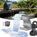 POPOSOAP Pond Waterfall Spillway with LED Lights & 1200GPH Pond Pump, 8Inch Pond Spillway Kit for Garden Ponds, Outdoor Water Feature with App & Remote Control for Backyard Landscape Decoration-P42C