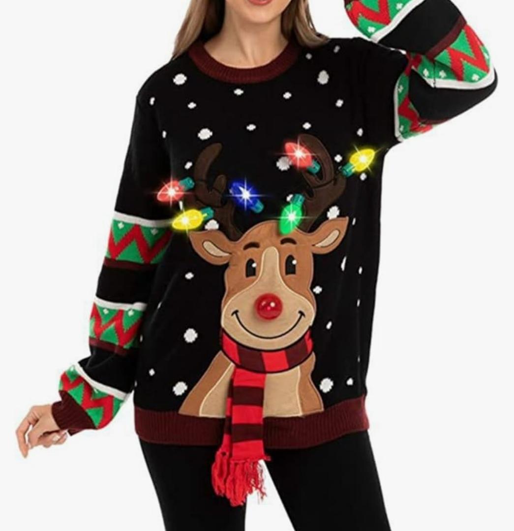 Women's Christmas Sweater Funny Santa Claus Snowflake Graphic Tops Holiday Pullover Size M