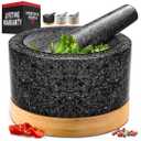 PriorityChef Heavy Duty Mortar and Pestle Set with Bamboo Base, 100% Natural Granite Stone Grinder, Guacamole Bowl and Masher, 1.5 Cups, Black