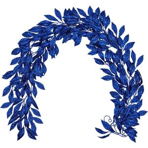 3 Pcs 6FT Christmas Garland Blue Glittered Artificial Magnolia Leaves for Mantle Christmas Tree Decorations Indoor Outdoor Hanging Garland Ornaments Garden Door Wall Window Stair Holiday Home Decor