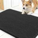 OLANLY Dog Door Mat for Muddy Paws 24x16, Absorbs Moisture and Dirt, Absorbent Non-Slip Washable Doormat, Quick Dry Chenille Mud Mat for Dogs, Entry Indoor Entryway Carpet for Inside Floor, Dark Grey