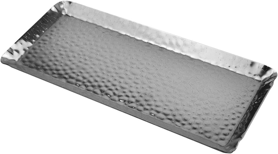 Antrader Hammered Rectangular Tray,Stainless Steel Decorative Tray,Silver Serving Trays,Serving Platter Small Storage Tray(10-Inch by 4-Inch)