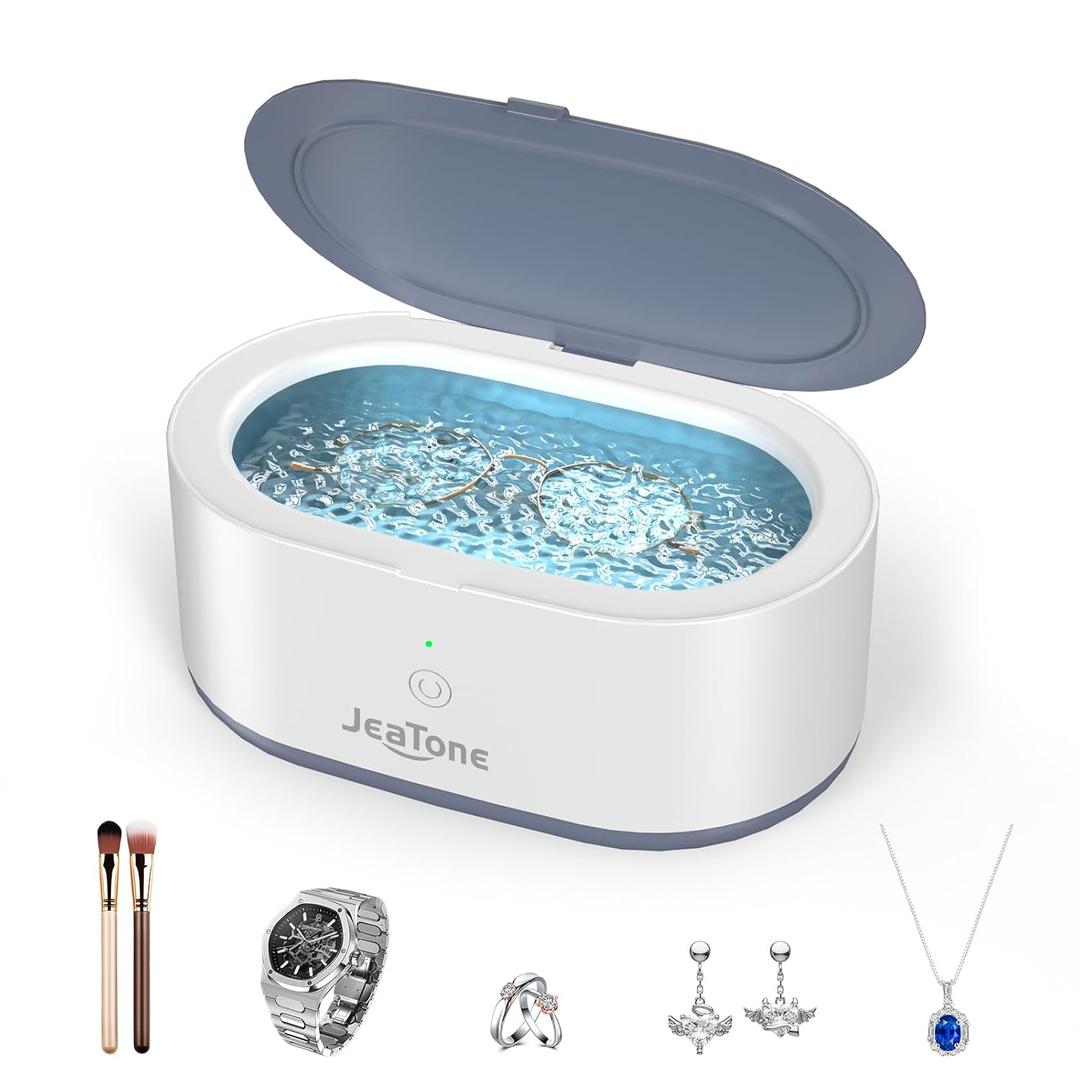 JeaTone Ultrasonic Jewelry Cleaner, 46KHz Professional Ultrasonic Cleaning Machine for Rings, Eyeglasses, Retainers, Dentures & Watches, 20oz Stainless Steel Sonic Jewelry Cleaner Pod (Gray)