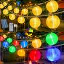 StarryEver Solar Lantern String Lights Waterproof Outdoor, 40ft 40Led Warm White & Multi-Color Garden Lights Hanging Hemp Rope Nylon Lanterns with Remote, Timer for Yard, Balcony, Fences, Porch