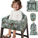 Lunobubo Baby High Chair Cover Restaurant with Strap Pads & 3Point Harness, Machine Washable, Waterproof Portable Highchair Covers for Eating, Travel, Home Use  Fits Wooden Chairs, Green Dinosaurs