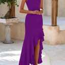 PRETTYGARDEN Wedding Guest Dresses for Women 2026 Summer Formal Gala Maxi Dress Ruffle Mermaid Cocktail Long Dresses (Purple, S)