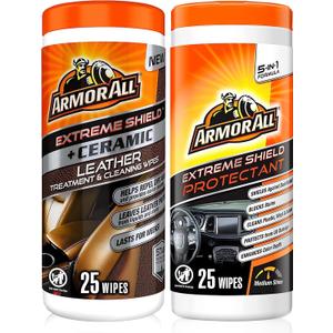 Armor All Ceramic Car Leather Cleaning Wipes, Use on Heated Seats and Leather Surfaces, Includes Extreme Protectant Wipes - 2 Count