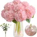 Tifuly Fake Hydrangea Artificial Flowers with Vase 4pcs Real Touch Faux Hydrangea with 3pcs Eucalyptus Stems for Wedding Centerpiece Home Party Table DecorationPink