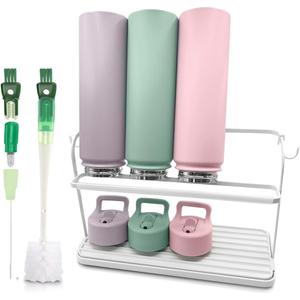 Wakubon Bottle Drying Rack for Kitchen Countertop, Space Saving Storage Stand with Drainage Tray, TwoTier Design for Tumblers, Baby Bottles, Water Bottle Drying Rack with 5in1 Bottle Cleaning Brush