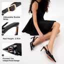 Women Heels Slingback Pointed Closed Toe Kitten Heel Sandals Slip On Stiletto 2.6 Inch Pumps Metal Buckle Patent Leather Evening Prom Party Dress Shoes (Cool Black)